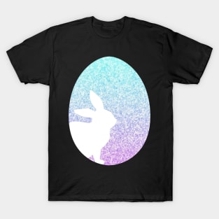 Easter Bunny Silhouette in Pastel Blue Purple Ombre Faux Glitter Easter Egg T-Shirt